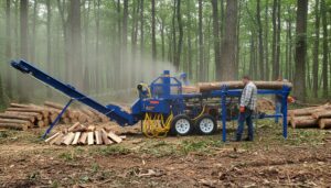 Brennholzprozessor mit Förderband Forst Actor FP 500H – 30 t Sägespaltautomat